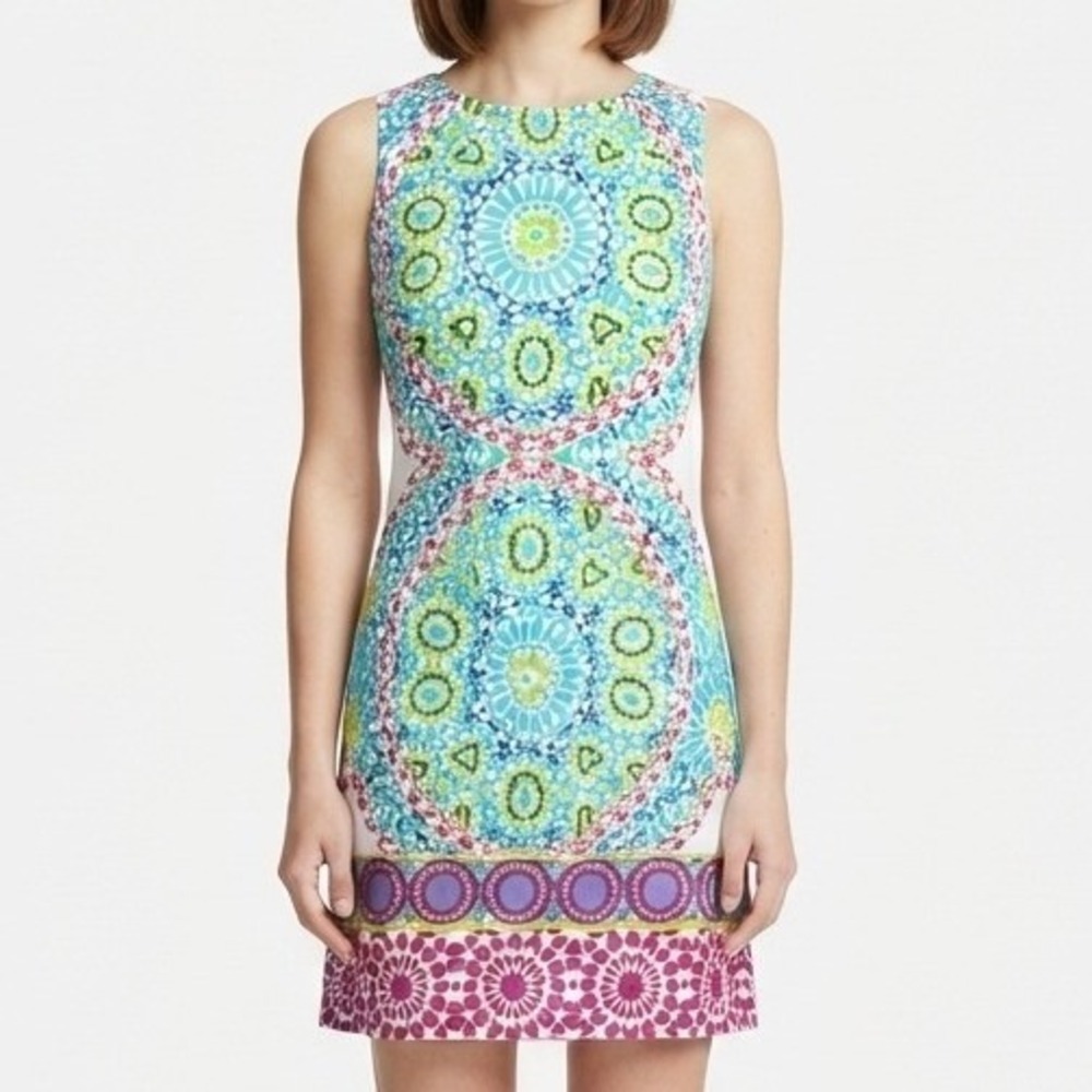 London Style Collection Sheath Dress Womens Size 8 Multi Geometric Mandala Print